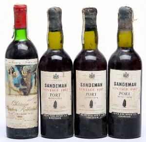 1 bt. Château Mouton Rothschild, Pauillac. 1. Cru Classé 1973 AB ts.  etc. Total 4 bts.