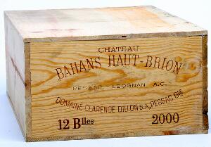 12 bts. Bahans Haut Brion, 2. vin Chateau Haut Brion, Pessac-Leognan 2000 A hfin. Owc.