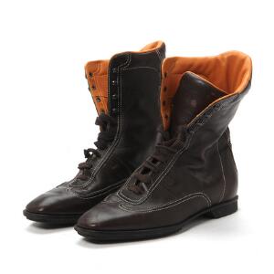 Hermès Et par brune snørestøvler i skind. Foret med orange skind. UK str. 36,5.