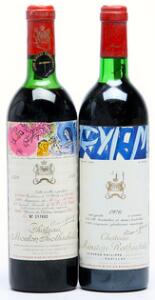 1 bt. Château Mouton Rothschild, Pauillac. 1. Cru Classé 1970 BC us.  etc. Total 2 bts.