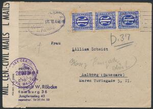 1946. Brev fra Tyskland 12.4.46 til Aalborg. Omadr. til Kong Hans Gade Arrest. Ovalt gummistempel KRIMINALPOLITIET AALBORG.