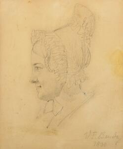 Wilhelm Bendz  Kvindeportræt i profil. Betegnet W. Bendz 1830. Bly på papir. Bladstørrelse 12 x 10.