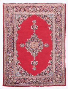 Keshan tæppe, Persien. Stavmedaljon på åben rød bund. Ca. 1960 135 x 205.