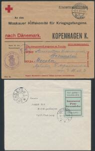 Danmark. Lot med 4 breve med TARP-mærker, heraf 2 med den sjældne grønne udgave. Også Interneret forsendelse fra 1943 og et Røde Kors brev fra 1917
