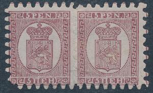 1866. 5 penni, brun. Gennemstik II. Ubrugt parstykke. Facit 7000