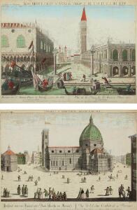 Balth. Frederic Leizelt og Annon. sculp., 18. årh. Prospekter fra Venedig og Firenze. To kolorerede kobberstik. Pladestørrelse 29,5 x 41. 2