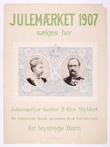 1907. Julemærke PLAKAT fra 1907. Sjælden. Ca. 38 x 51 cm.