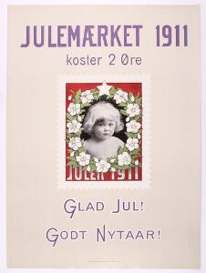 1911. Julemærke PLAKAT fra 1911. Sjælden. Ca. 38 x 51 cm.