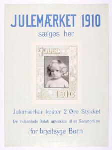 1910. Julemærke PLAKAT fra 1910. Sjælden. Ca. 38 x 51 cm.