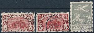 1912-1929. 5 kr. Posthus, brunrød. Vm.III og Vm.IV. samt 50 øre, Gl. Ludtpost. 3 bedre mærker.