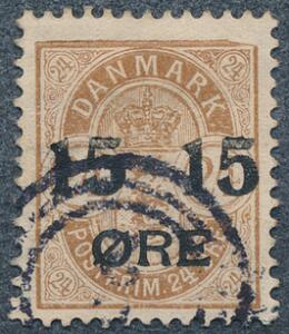 1904. 1524 øre brun, pos. 3. Med variant afskåret øvre højre hjørne.