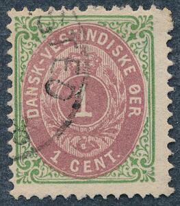 1898. 1 cent, grønrødlig lilla. Tk.12. Pos.50 RET RAMME. Fint stemplet eksemplar. AFA 6000