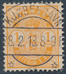1902. 1 øre, Våben, orange. LUXUS-stempel KJØBENHAVN 28.2.13.