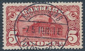 1912. 5 kr. Posthus, brunrød. Vm.III. Retvendt LUXUS-stempel KJØBENHAVN B. 7.5.14.