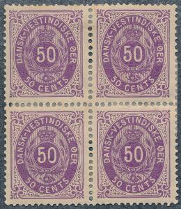 1879. 50 cents, violet. Farvefrisk og velcentreret ubrugt 4-BLOK. Lidt kraftigt hængslet. AFA 8000