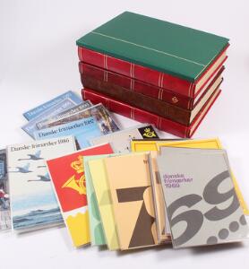 Danmark. Kasse med flere lagerbøger hvoraf 2 er fyldt med postfriske marginlablokke. Også komplet sæt danske årsmapper 1969-1993 m.v.