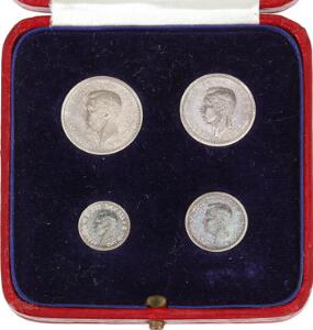 England, George VI, Maundy Set 1941, 4, 3, 2, 1 Pence i sølv i original æske