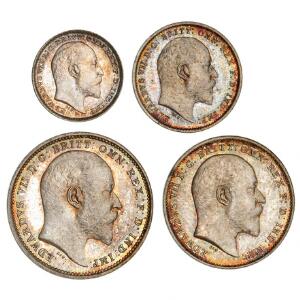 England, Edward VII, Maundy Set 1906, 4, 3, 2, 1 Pence i sølv