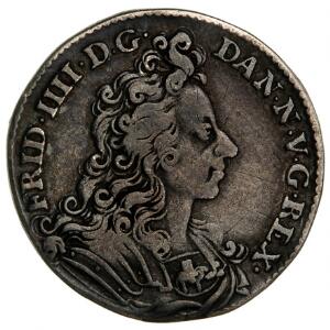 Frederik IV, sølvafslag af dukat, H 2, S 5b, 2,7 g, mørk patina, let pudset