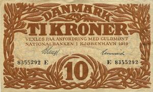 10 kr 1919 E, V. Lange  Hammerich, Sieg 103, Pick 21
