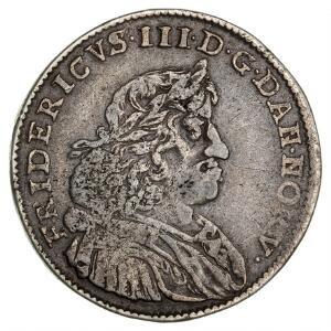 Frederik III, 2 mark 1666, H 107A, kval. 1 og med delvist svagt præg