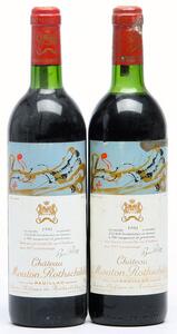 2 bts. Château Mouton Rothschild, Pauillac. 1. Cru Classé 1981 AB ts.
