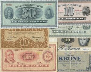 Lille samling sedler Danmark 7 stk. bl.a. 50 kr 1970 OJ, 100 kr 1965 A9 etc.
