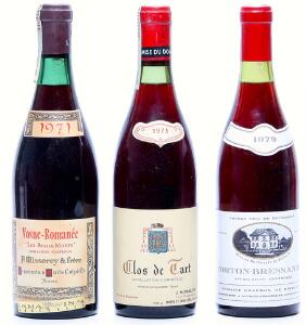 1 bt. Clos de Tart Grand Cru, Mommesin 1973 A-AB bn.  etc. Total 3 bts.