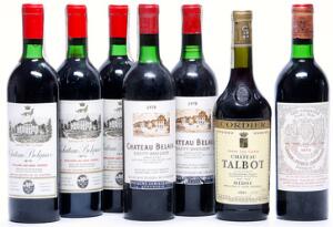 1 bt. Château Pichon Longueville Baron, Pauillac. 2. Cru Classé 1970 C ms.  etc. Total 7 bts.