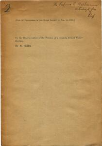 Early paper inscribed by Niels Bohr On the Determination of the Tension of a recently formed Water-Surface. 1910. 1st ed.