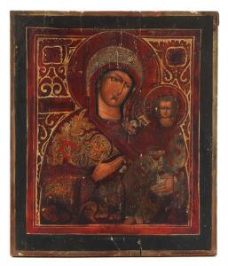 Russisk ikon forestillende Gudsmoderen Smolenskaja. Tempera på træ. 19. årh. 40 x 33,5.