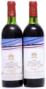 2 bts. Château Mouton Rothschild, Pauillac. 1. Cru Classé 1980 AB ts.