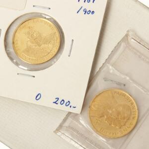 2 guldmedailler fra Panimex, Anne-Marie og Konstantin 1973 samt månelandingen 1969, begge 3,5 g .900 Au