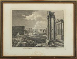 Pietro Ruga, Pietro Parboni Landskaber med bygningsværker fra Rom. 12 kobberstik. Udgivet i Rom ca. 1825. Bladstørrelse 19 x 25. 12