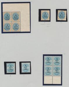 Dansk Vestindien. 3 sider med bl.a. Provisorier 1905 i postfriske 4-blokke, chr.X 1915-16 i 4-blokke med 2 postfriske mærker i hver blok m.m.