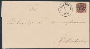 1852. 4 RBS Thiele I, rødbrun. PRAGT-brev fra RINGKJÖBING 17.8.1853, sendt til København.
