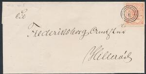 1864. 4 sk. rød. Smukt brev  til Hillerød, stemplet HELS. Pragtkvalitet.