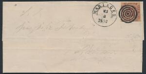 1851. 4 RBS Ferslew. Bredrandet mærke på PRAGT-brev fra MARIAGER 23.3.1852, sendt til Randers.