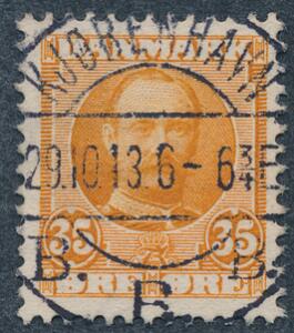 1912. Fr. VIII, 35 øre orange. LUXUS-stempel KJØBENHAVN 29.10.13. Et svært mærke i denne kvalitet Attest nielsen LUXUSEKSEMPLAR.