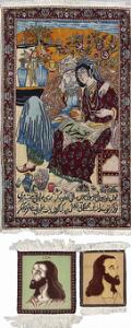 Tre orientalske tæpper. Indisk figuraltæppe med den kendte digter Omar Khayam. 167 x 97. Samt to små Tabriz tæpper med Jesus Kristus. Alle 20. årh.s anden.3