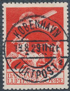 1925. Gl. luftpost, 25 øre, rød. LUXUS-stempel KØBENHAVN LUFTPOST 13.8.29.