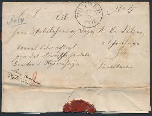 1852. Brev sendt fra TØNDER 22.5.1852, sendt til FÆRØERNE, aflagt på det færøerske kontor i København. Sjældent brev.
