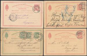 1889-1901. Helsager. 5 brevkort til bedre distinationer bl.a. Argentina, Syd Afrika og Singapore.