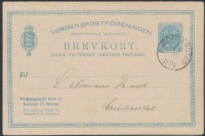 Helsag. 1883. 2 cents, blå. Helsag med svarkort, stemplet CHRISTIANSTED 17.10.1894. Facit BKd1 3500