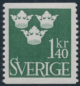 1968. Tre Kroner. 1,40 kr. mørkegrøn. FLUORECERENDE PAPIR. Postfrisk. Facit 2200. Attest Westergren.