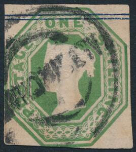 England. 1847. Embossed issue. 1 sh. grøn. Fint stemplet mærke, kun lige som ofte berørt på 2 sider. SG £ 1000