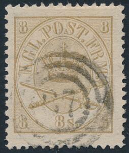 1864. 8 sk. gulbrun. Pænt mærke. AFA 1500