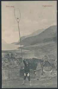 Postkort. Fuglemand fra Sørvaag. Pænt kort fra TRANSGISVAAG 30.7.1907, sendt til Skotland