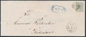 1864. 2 sk. 1870 linietakket 12 12. Single på Fodpostbrev med blåt Fodpoststempel 21.7.71. Attest Nielsen.