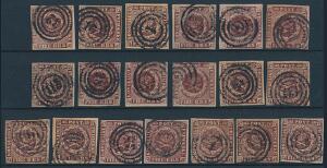 1852-1853. 4 RBS Thiele I-II. Planche med 19 pæne mærker.